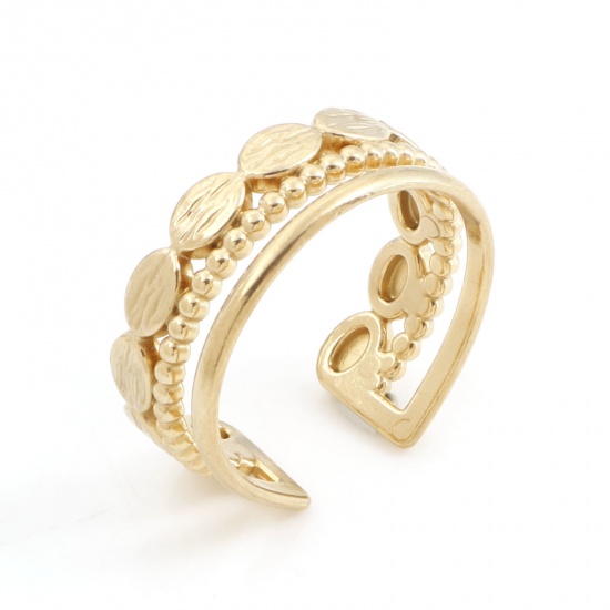 Immagine di 304 Acciaio Inossidabile Elegante Aperto Regolabile Anello Oro Placcato Polka Dot 17.3mm (taglia di US: 7), 1 Pz