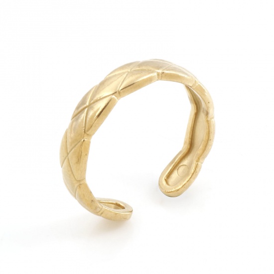 Immagine di 304 Acciaio Inossidabile Elegante Aperto Regolabile Anello Oro Placcato Struttura 17.3mm (taglia di US: 7), 1 Pz