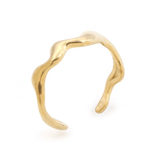 Immagine di 304 Acciaio Inossidabile Elegante Aperto Regolabile Anello Oro Placcato Onda 18.1mm (taglia di US: 8), 1 Pz