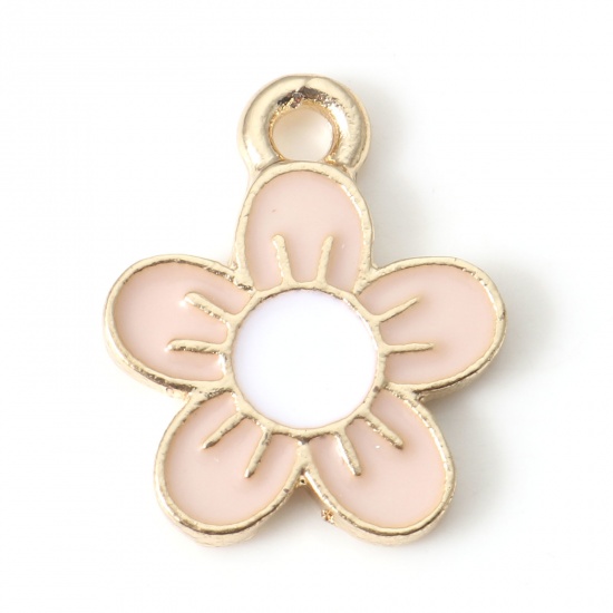 Immagine di Lega di Zinco Charms Fiore Oro Placcato Rosa Chiaro Smalto 16mm x 13mm , 10 Pz