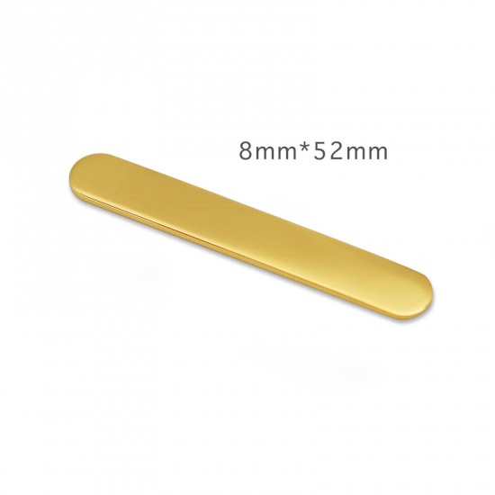 Picture of 304 Stainless Steel Blank Stamping Tags Metal Strips For DIY Open Rings Making Jewelry Findings Rectangle Gold Plated Polished Two Sides 52mm x 8mm, 1 Piece