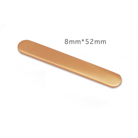 Picture of 304 Stainless Steel Blank Stamping Tags Metal Strips For DIY Open Rings Making Jewelry Findings Rectangle Rose Gold Polished Two Sides 52mm x 8mm, 1 Piece