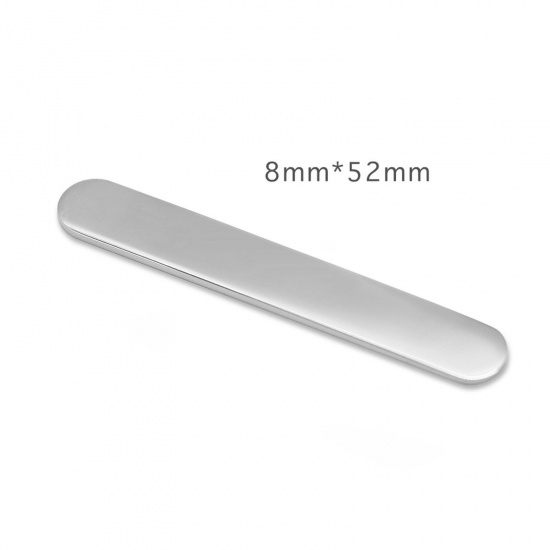 Picture of 304 Stainless Steel Blank Stamping Tags Metal Strips For DIY Open Rings Making Jewelry Findings Rectangle Silver Tone Polished Two Sides 52mm x 8mm, 1 Piece