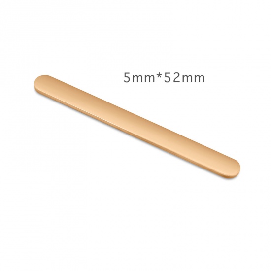 Picture of 304 Stainless Steel Blank Stamping Tags Metal Strips For DIY Open Rings Making Jewelry Findings Rectangle Rose Gold Polished Two Sides 52mm x 5mm, 1 Piece