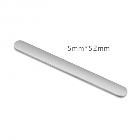Picture of 304 Stainless Steel Blank Stamping Tags Metal Strips For DIY Open Rings Making Jewelry Findings Rectangle Silver Tone Polished Two Sides 52mm x 5mm, 1 Piece