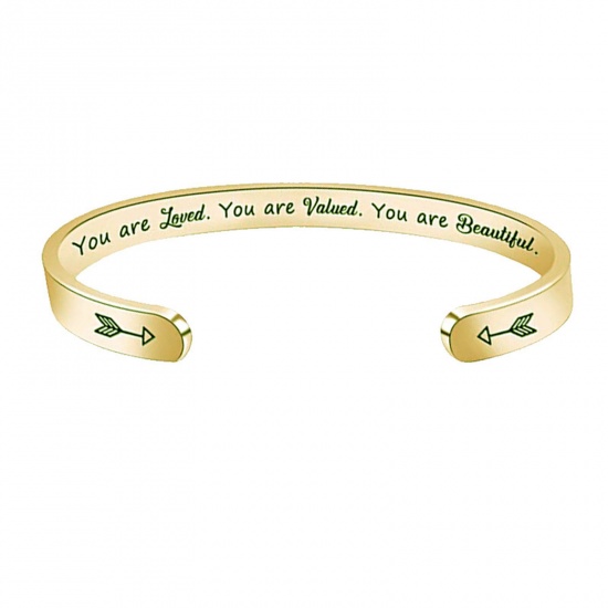 Bild von 304 Edelstahl Positive Zitate Energie Offen Manschette Armreife Armband Vergoldet Pfeil Message 6.5cm x 5.5cm, 1 Stück
