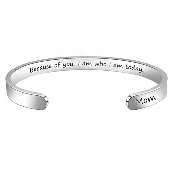 Bild von 304 Edelstahl Muttertag Offen Manschette Armreife Armband Silberfarbe Message Message " Mom " 6.5cm x 5.5cm, 1 Stück