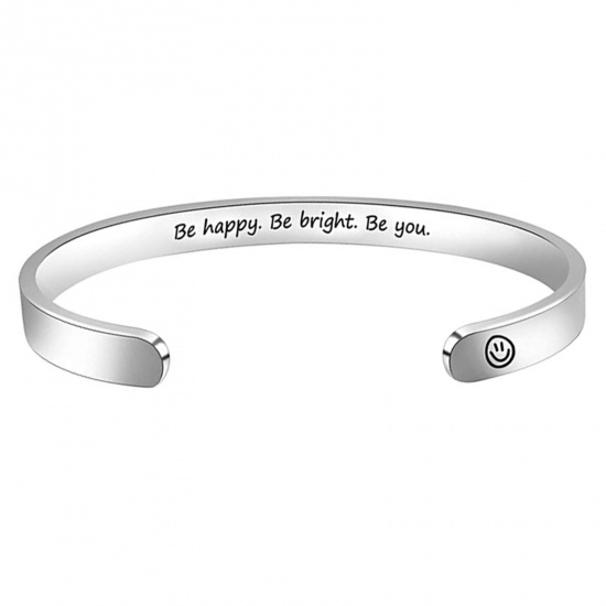Bild von 304 Edelstahl Positive Zitate Energie Offen Manschette Armreife Armband Silberfarbe Message 6.5cm x 5.5cm, 1 Stück