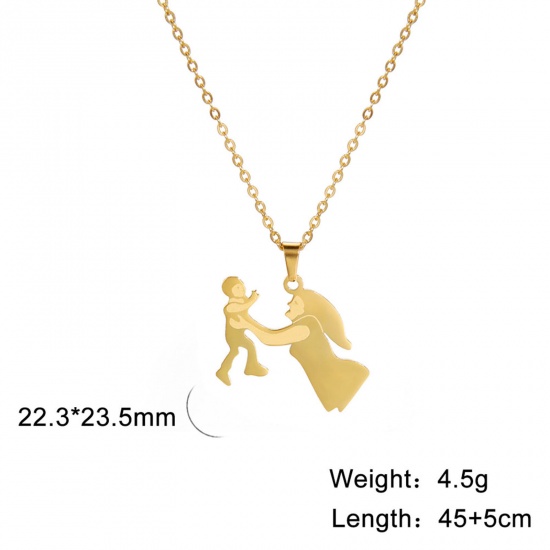 Imagen de 304 Acero Inoxidable Día De La Madre Collares Chapado en Oro Madre & Niños 45cm longitud, 1 Unidad