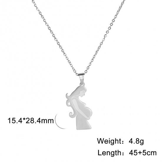 Imagen de 304 Acero Inoxidable Día De La Madre Collares Tono de Plata Madre & Niños 45cm longitud, 1 Unidad
