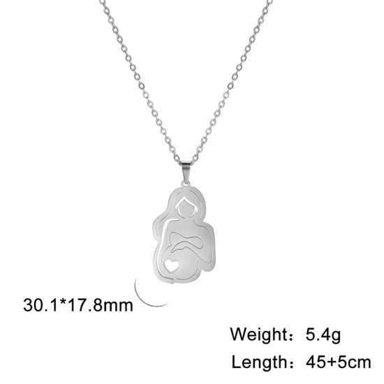 Imagen de 304 Acero Inoxidable Día De La Madre Collares Tono de Plata Mujer Embarazada 45cm longitud, 1 Unidad