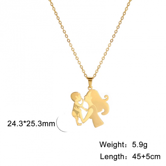 Imagen de 304 Acero Inoxidable Día De La Madre Collares Chapado en Oro Madre & Niños 45cm longitud, 1 Unidad