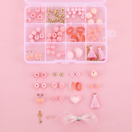 Image de DIY Kits de Perles pour Fabrication de Bijoux Bracelet Collier Accessoires Faits à la Main en Résine Rose Lapins 12.8cm x 9.5cm, 1 Boîte