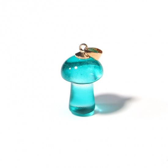 Picture of Lampwork Glass Charms Green Mushroom 3D 25mm x 15mm, 2 PCs
