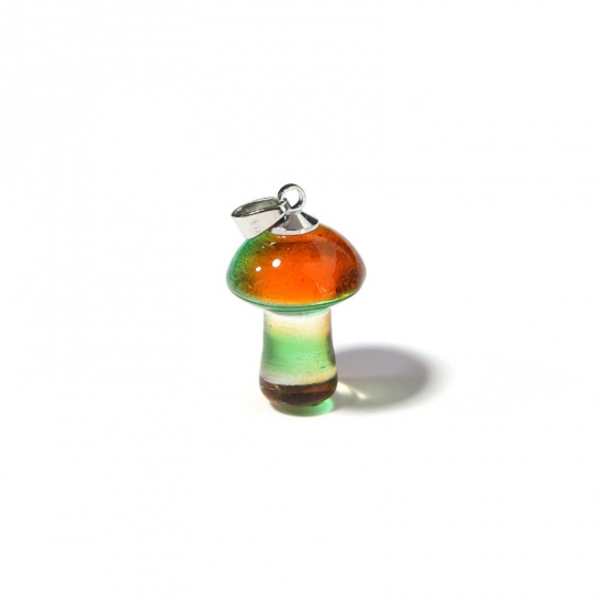 Picture of Lampwork Glass Charms Green & Orange Mushroom 3D 25mm x 15mm, 2 PCs