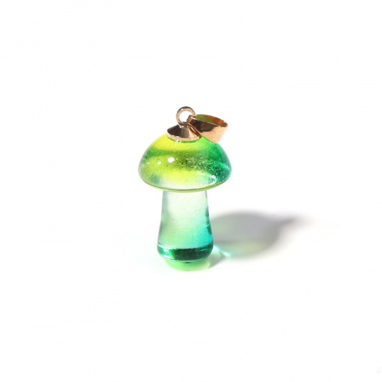 Bild von Muranoglas Charms Pilz Grün & Gelb 3D 25mm x 15mm, 2 Stück