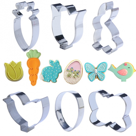 Immagine di 403 Acciaio Inossidabile Pasqua Strumenti per Fustelle per Biscotti Fai-da-te Tono Argento Ravanello Coniglio 1 Serie ( 6 Pz/Serie)
