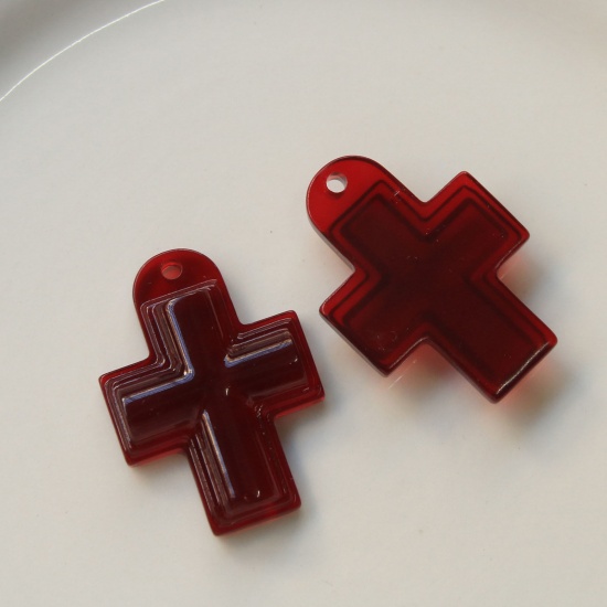 Imagen de Acrílico Religión Colgantes Cruz Rojo 3.7cm x 2.7cm, 5 Unidades