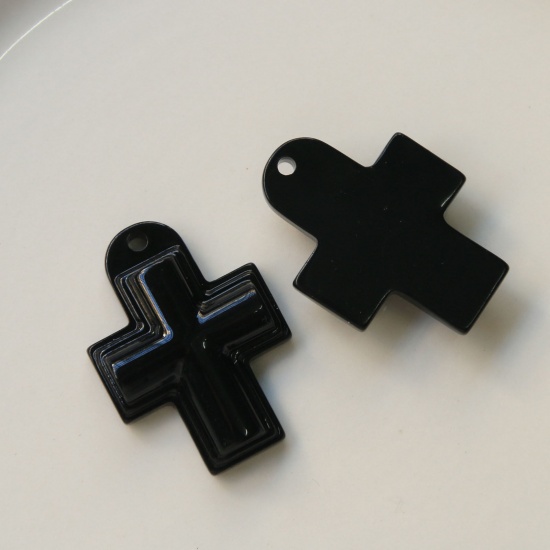 Imagen de Acrílico Religión Colgantes Cruz Negro 3.7cm x 2.7cm, 5 Unidades