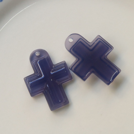 Imagen de Acrílico Religión Colgantes Cruz Púrpura 3.7cm x 2.7cm, 5 Unidades
