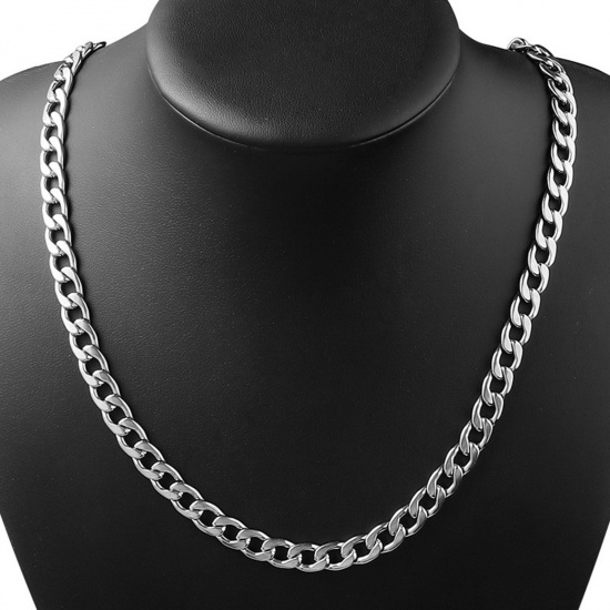Bild von 304 Edelstahl Kubanische Gliederkette Halskette Silberfarbe 45cm lang, 1 Strang