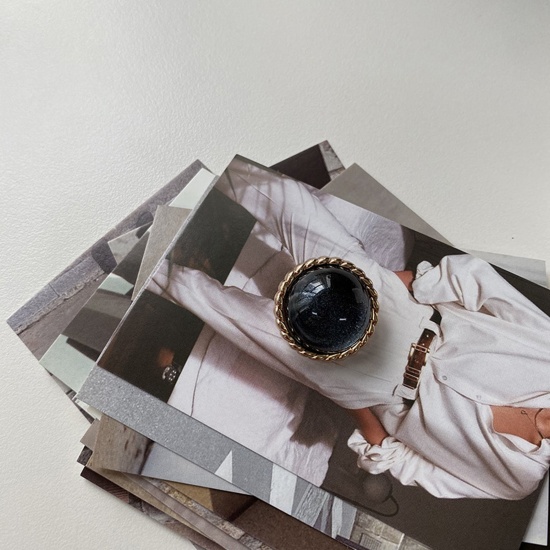 Immagine di Lega di Zinco + Resina Metallo Gambo Bottone Oro Placcato Nero Tondo 23mm Dia, 2 Pz