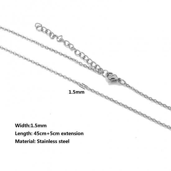 Immagine di 304 Acciaio Inossidabile Cavo Catena Collana Tono Argento 45cm Lunghezza, Dimensione della Catena 1.5mm, 10 Pz