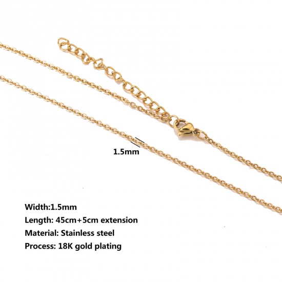 Immagine di 304 Acciaio Inossidabile Cavo Catena Collana 18K Oro Placcato 45cm Lunghezza, Dimensione della Catena 1.5mm, 10 Pz