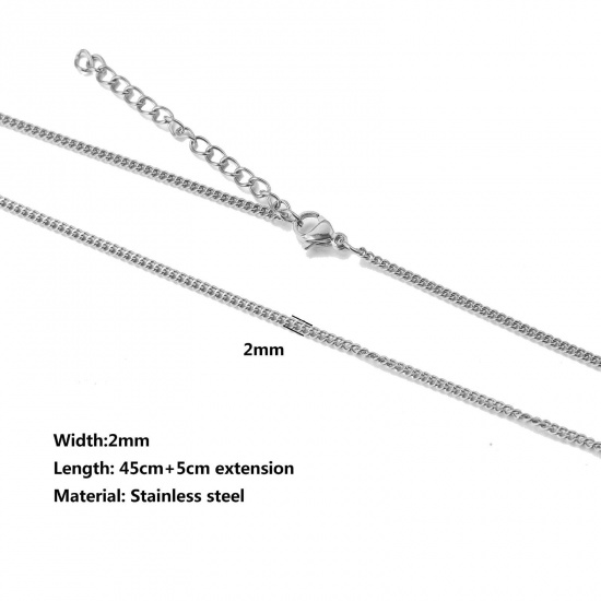 Immagine di 304 Acciaio Inossidabile Catena Singolare Collana Tono Argento 45cm Lunghezza, Dimensione della Catena 2mm, 10 Pz