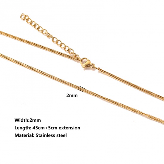 Immagine di 304 Acciaio Inossidabile Catena Singolare Collana 18K Oro Placcato 45cm Lunghezza, Dimensione della Catena 2mm, 10 Pz