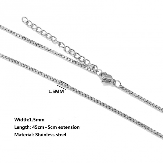 Immagine di 304 Acciaio Inossidabile Catena di casella Collana Tono Argento 45cm Lunghezza, Dimensione della Catena 1.5mm, 10 Pz
