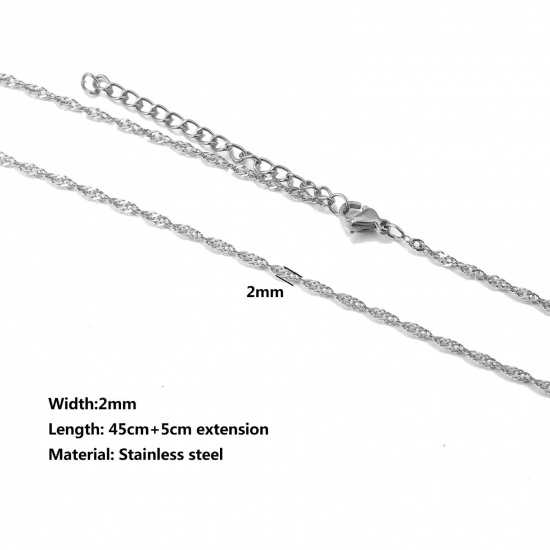 Immagine di 304 Acciaio Inossidabile Catena d'Onda Collana Tono Argento 45cm Lunghezza, Dimensione della Catena 2mm, 10 Pz