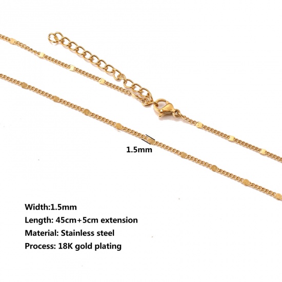 Immagine di 304 Acciaio Inossidabile Strutturato Collana 18K Oro Placcato 45cm Lunghezza, Dimensione della Catena 1.5mm, 10 Pz