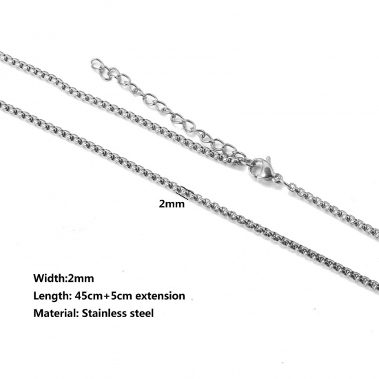 Immagine di 304 Acciaio Inossidabile Rollo Catena Collana Tono Argento 45cm Lunghezza, Dimensione della Catena 2mm, 10 Pz