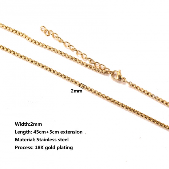 Immagine di 304 Acciaio Inossidabile Rollo Catena Collana 18K Oro Placcato 45cm Lunghezza, Dimensione della Catena 2mm, 10 Pz
