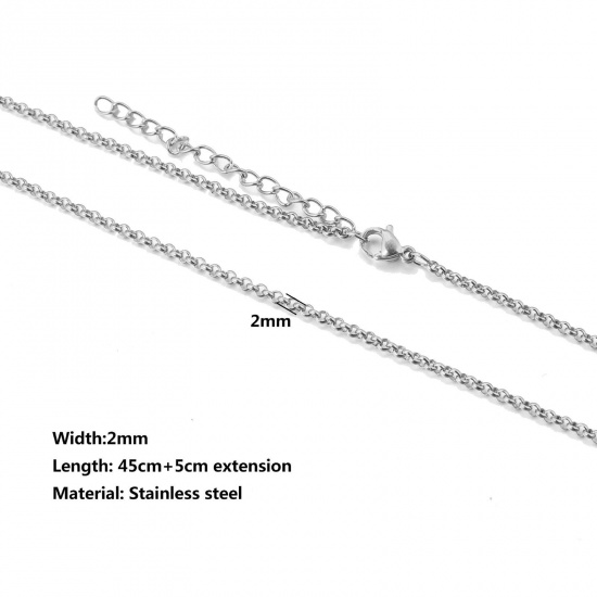 Immagine di 304 Acciaio Inossidabile Rollo Catena Collana Tono Argento 45cm Lunghezza, Dimensione della Catena 2mm, 10 Pz