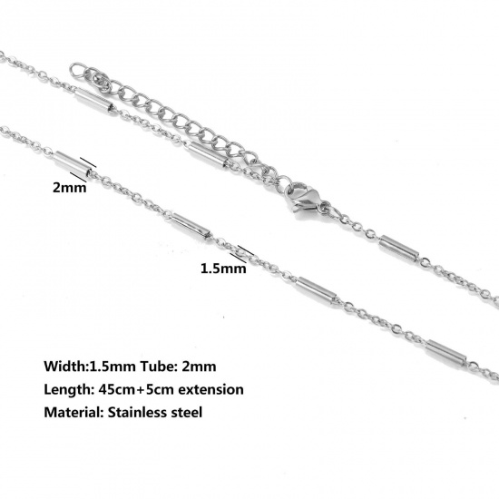 Immagine di 304 Acciaio Inossidabile Catena a Maglia Fatta a Mano Collana Tono Argento 45cm Lunghezza, Dimensione della Catena 1.5mm, 10 Pz