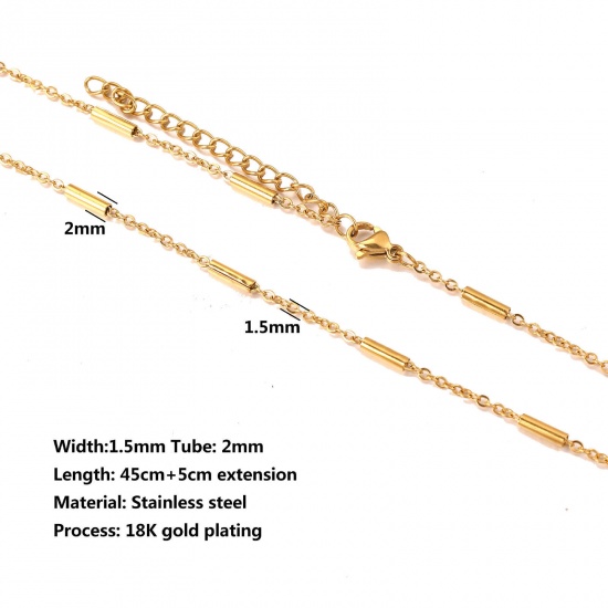 Immagine di 304 Acciaio Inossidabile Catena a Maglia Fatta a Mano Collana 18K Oro Placcato 45cm Lunghezza, Dimensione della Catena 1.5mm, 10 Pz