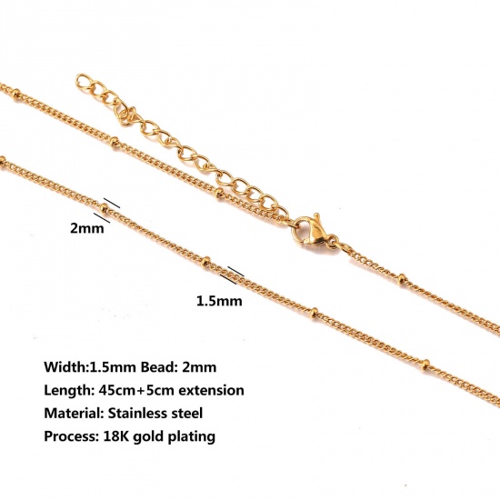 Immagine di 304 Acciaio Inossidabile Catena Singolare Collana 18K Oro Placcato 45cm Lunghezza, Dimensione della Catena 1.5mm, 10 Pz