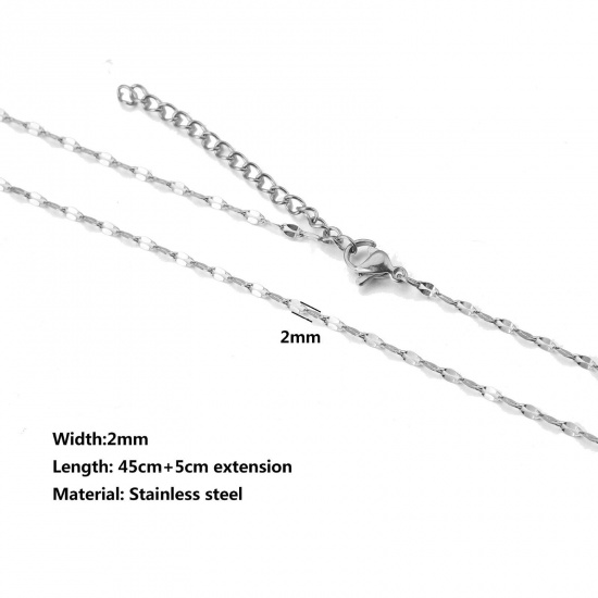 Immagine di 304 Acciaio Inossidabile Catena delle Labbra Collana Tono Argento 45cm Lunghezza, Dimensione della Catena 2mm, 10 Pz
