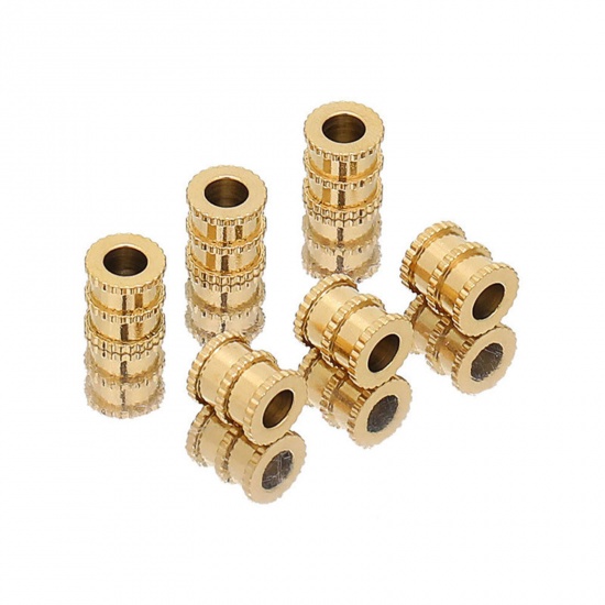 Immagine di 304 Acciaio Inossidabile Perline Cilindrico Oro Placcato 6.5mm x 6mm, Buco: Circa 3mm, 10 Pz