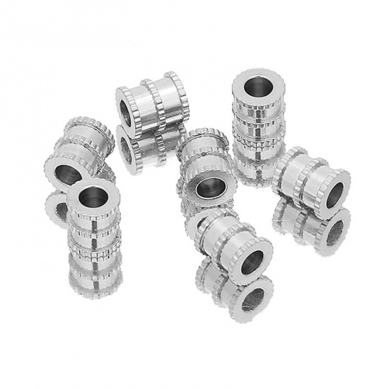 Immagine di 304 Acciaio Inossidabile Perline Cilindrico Tono Argento 6.5mm x 6mm, Buco: Circa 3mm, 10 Pz