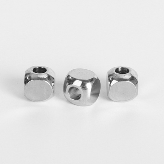 Immagine di 304 Acciaio Inossidabile Perline Cubo Tono Argento 8mm x 8mm, Buco: Circa 3mm, 20 PCs