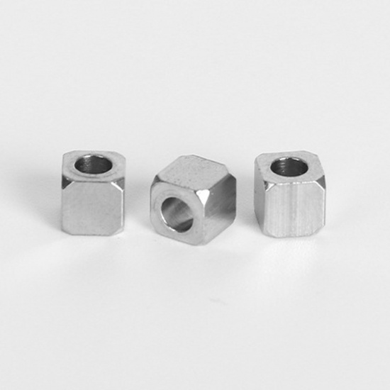 Image de Perles en 304 Acier Inoxydable Cube Argent Mat 2.5mm x 2.5mm, Trou: env. 2mm, 20 PCs