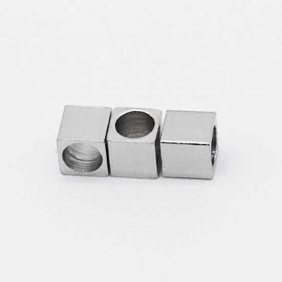 Immagine di 304 Acciaio Inossidabile Perline Cubo Tono Argento 2.5mm x 2.5mm, Buco: Circa 2mm, 20 PCs