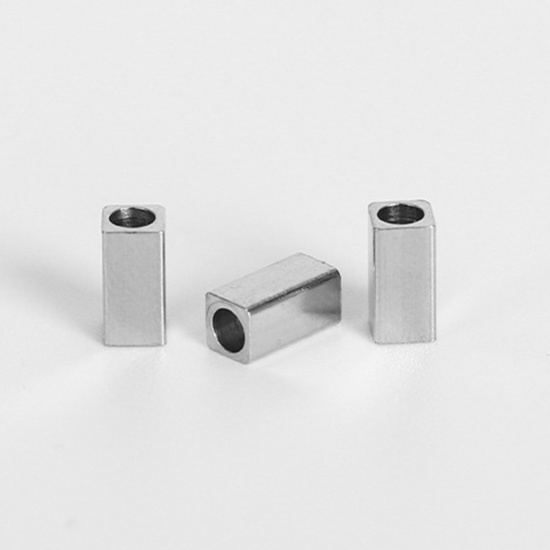 Image de Perles en 304 Acier Inoxydable Rectangle Argent Mat 3mm x 7mm, Trou: env. 2mm, 20 PCs