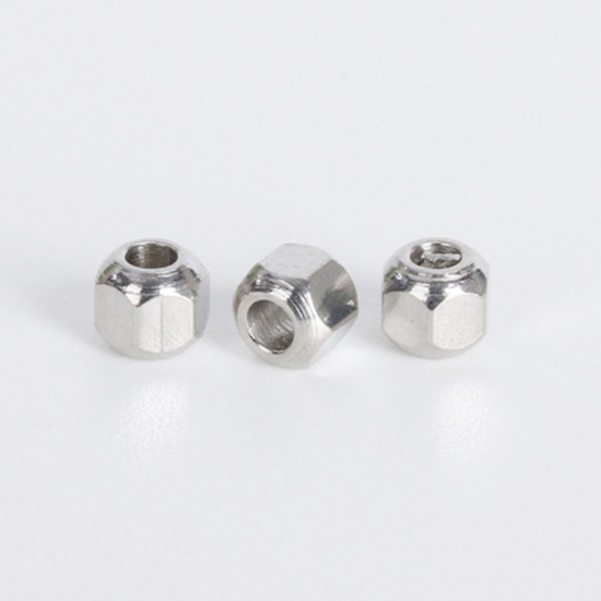 Immagine di 304 Acciaio Inossidabile Perline Colonna Esagonale Tono Argento 4mm x 4mm, Buco: Circa 2mm, 20 PCs