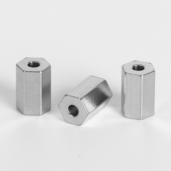 Immagine di 304 Acciaio Inossidabile Perline Colonna Esagonale Tono Argento 5mm x 8mm, Buco: Circa 1.8mm, 20 PCs