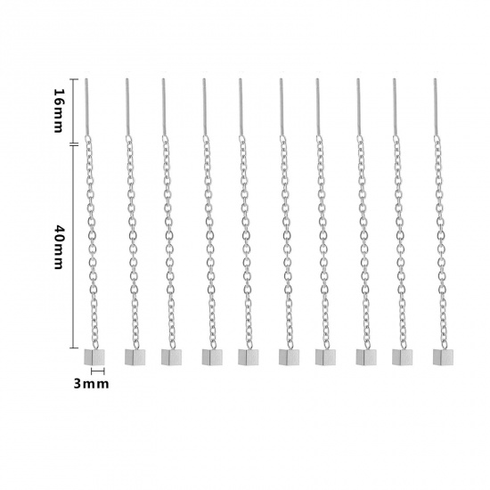 Immagine di 304 Acciaio Inossidabile Catenella a orecchino Tono Argento 40mm x 3mm, 2 Pz