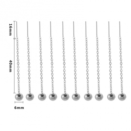 Immagine di 304 Acciaio Inossidabile Catenella a orecchino Tono Argento 40mm x 6mm, 2 Pz